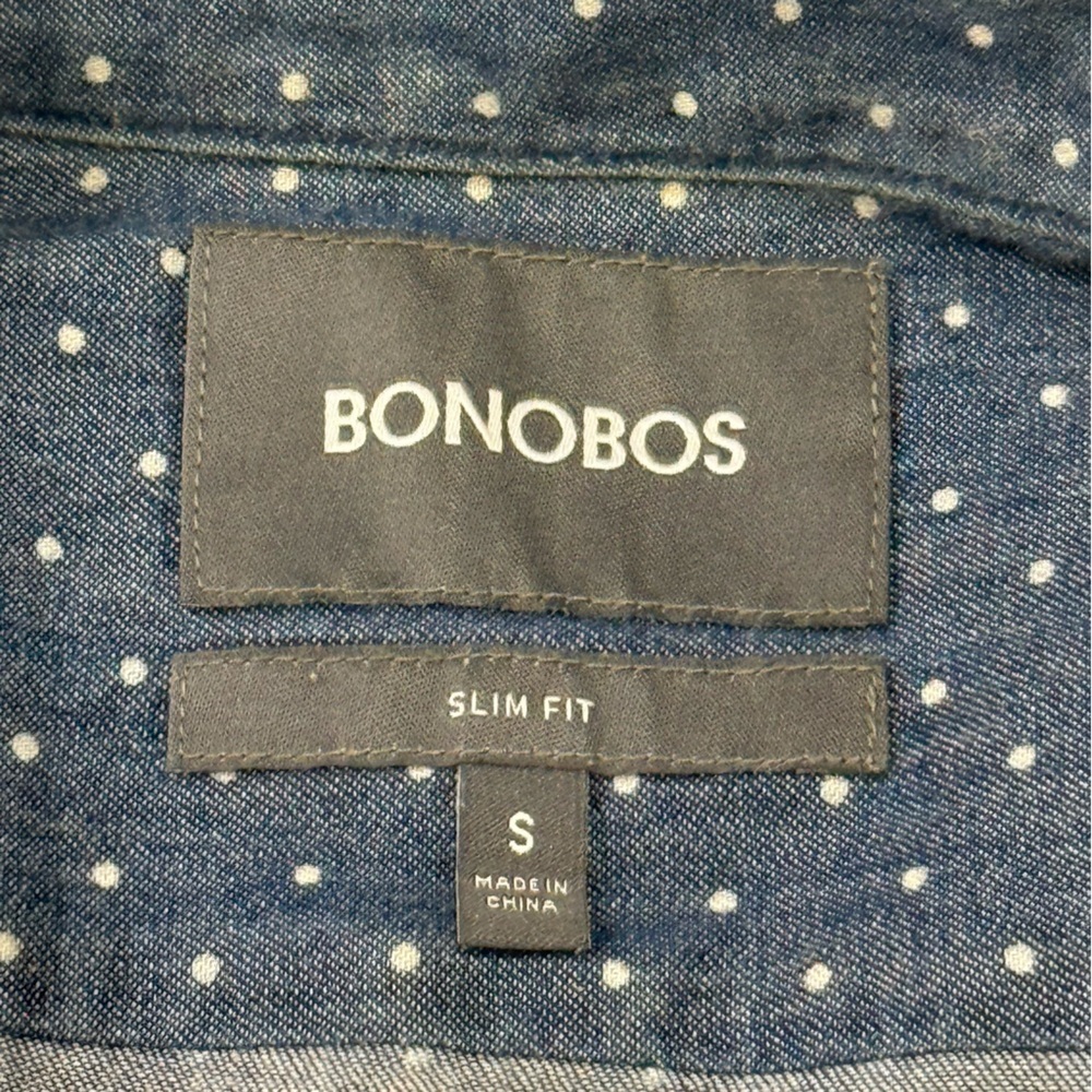 Bonobos Polka Dot Button Down Shirt Small Slim Fit Blue Short Sleeve Work Casual - Picture 10 of 13